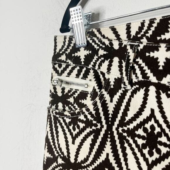 eci Women's Ankle Zip Pants 10 Brown & White Geometric Pattern Skinny Mid Rise - Picture 2 of 8